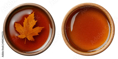 Bowls of Pure Maple Syrup, Isolated on Transparent Background, Perfect for Breakfast Menus and Dessert Recipes