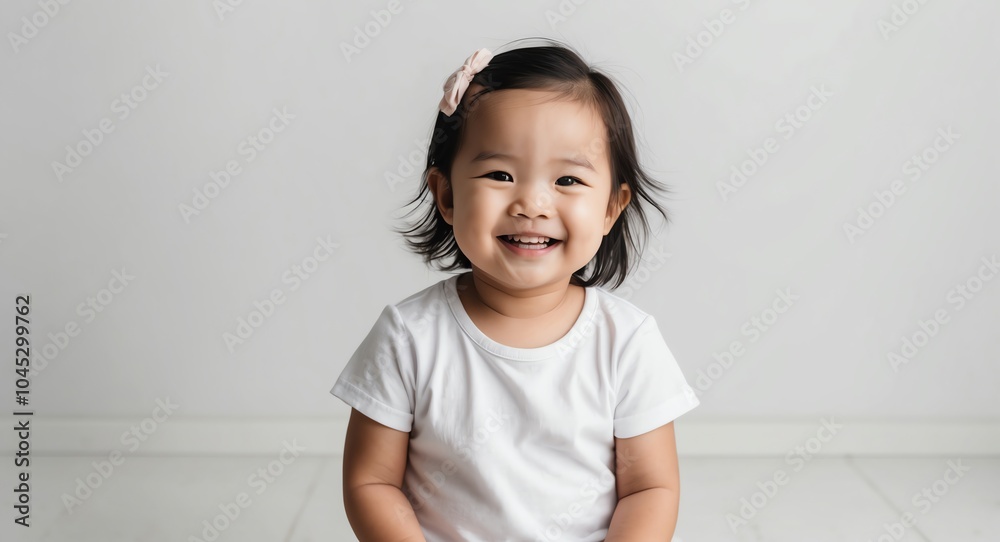southeast asian toddler girl white background wearing plain white tshirt smiling happy portrait southeast asian toddler girl white background wearing plain white tshirt smiling happy portrait