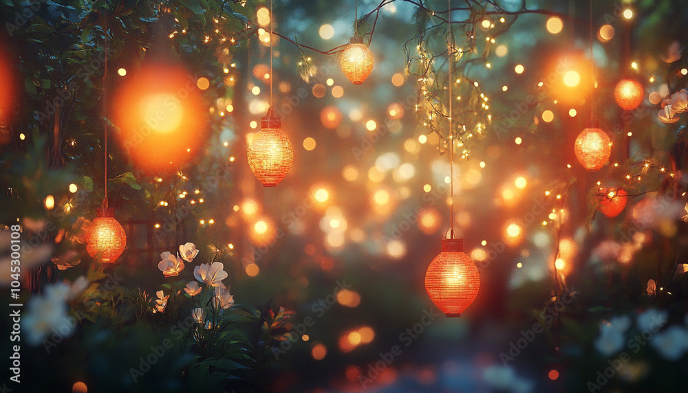 Close up of colorful lanterns at night with blurry background, party concept generated.AI Close up of colorful lanterns at night with blurry background, party concept generated.AI