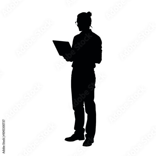 A handsome man standing with laptop vector silhouette