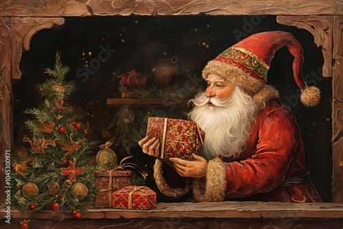 Santa Clause vintage painting design. Ai Generative