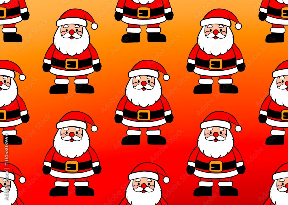 Seamless pattern with Santa Claus. Christmas background with Santa. Santa Claus in red clothes on an orange background. Seamless pattern with Santa Claus. Christmas background with Santa. Santa Claus in red clothes on an orange background.