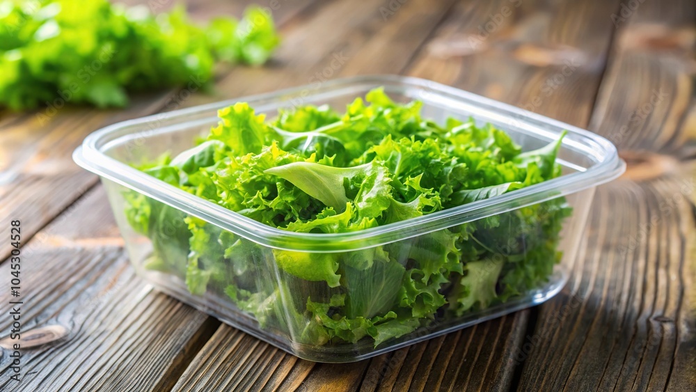 Chopped lettuce and herbs in a plastic container with depth of field. Chopped lettuce and herbs in a plastic container with depth of field.
