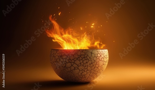 flames in a bowl on a brown background with a light