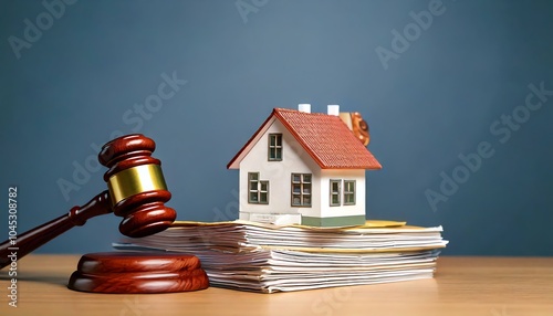 House model with gavel on paperwork