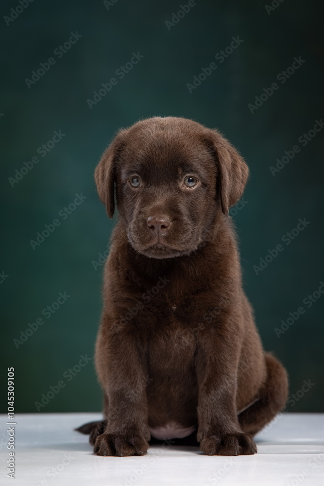 chocolate labrador puppy on a uniform background chocolate labrador puppy on a uniform background