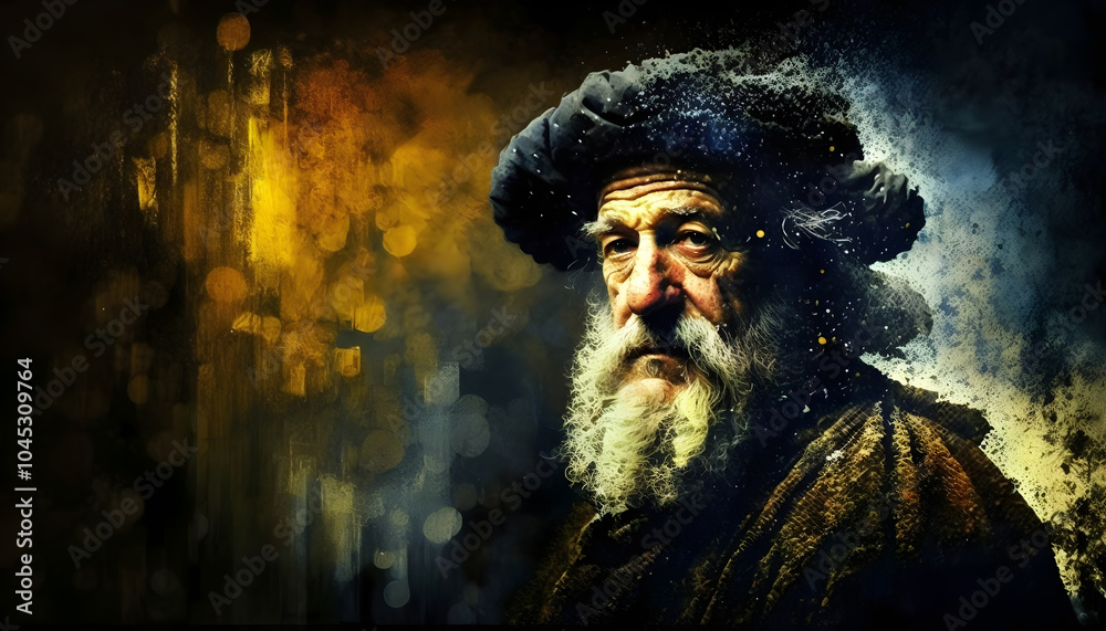 Fototapeta premium Porträt eines alten Mannes im Licht und Schatten - KI generiert