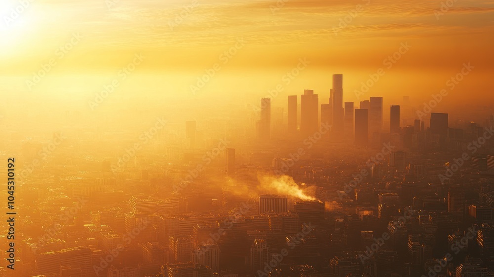 Fototapeta premium Urban heat islands and their amplification of global warming, with dense cities absorbing heat.