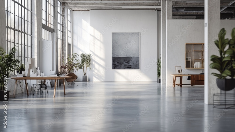 Obraz premium A creative studio where minimalist art and design projects are developed, surrounded by clean, open spaces