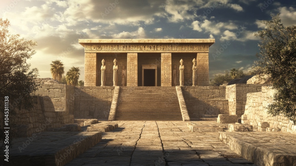 Fototapeta premium A digital reconstruction of an ancient religious site, bringing history to life with modern technology,