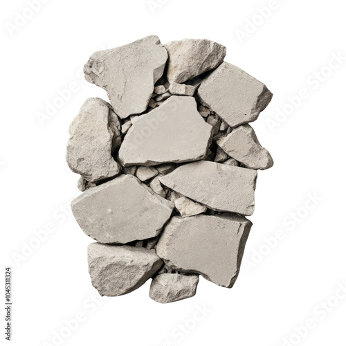 Broken stone pieces on white isolated background.