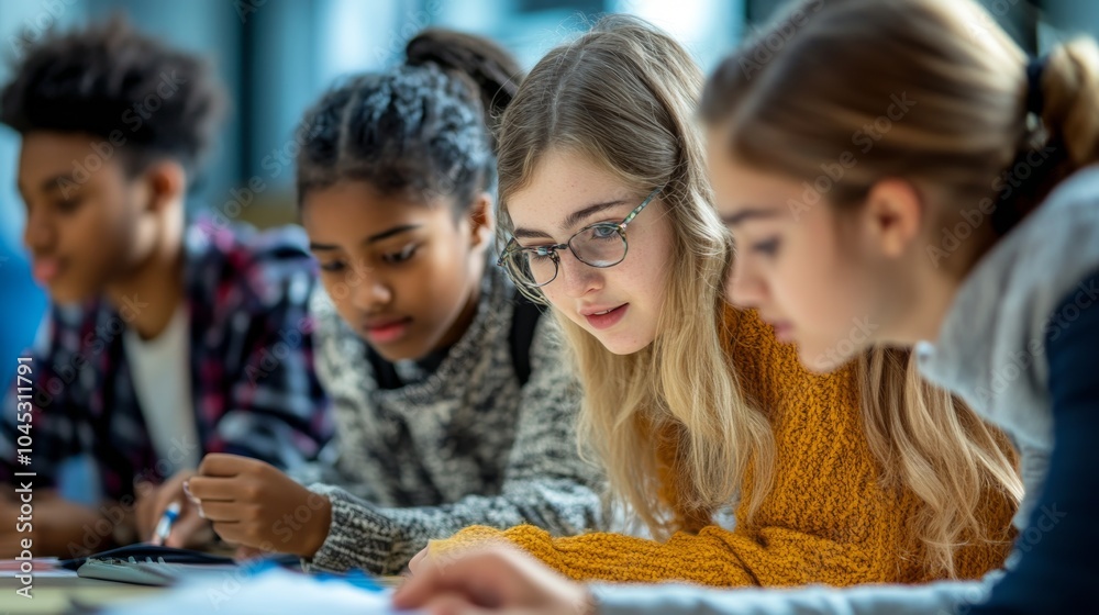 A diverse group of students from various economic backgrounds learning together in a classroom A diverse group of students from various economic backgrounds learning together in a classroom