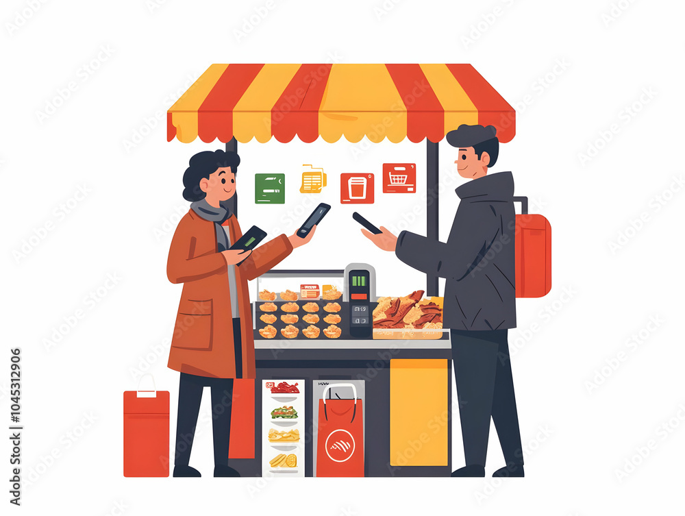 Flat Vector Illustration Businessman Contactless Payment Smartphone Street Vendor Scene Modern Technology Everyday Life Isolated White Background Candid Photo Business Tone Simple Design Flat Vector Illustration Businessman Contactless Payment Smartphone Street Vendor Scene Modern Technology Everyday Life Isolated White Background Candid Photo Business Tone Simple Design