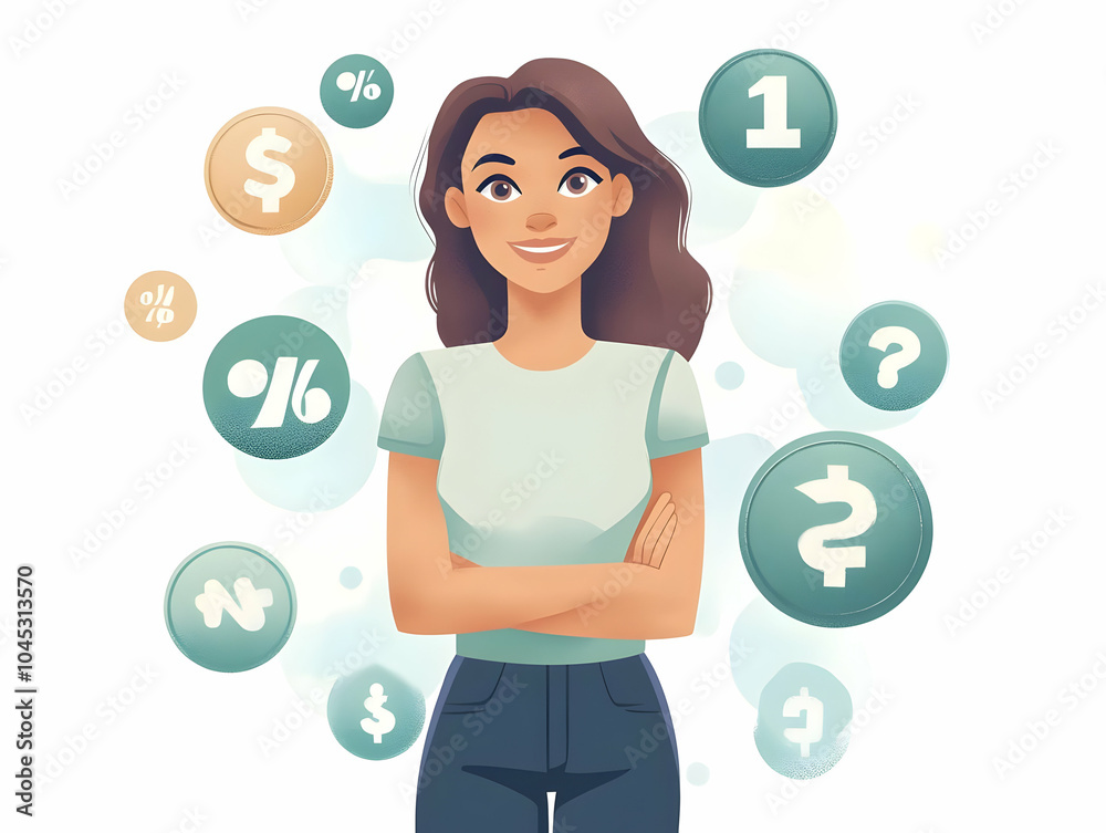 Digital Artwork Flat Businesswoman Surrounded by Floating Discount Percentages Bokeh Background Abstract Illustration Advertising Marketing Strategies Financial Discounts Business. Digital Artwork Flat Businesswoman Surrounded by Floating Discount Percentages Bokeh Background Abstract Illustration Advertising Marketing Strategies Financial Discounts Business.
