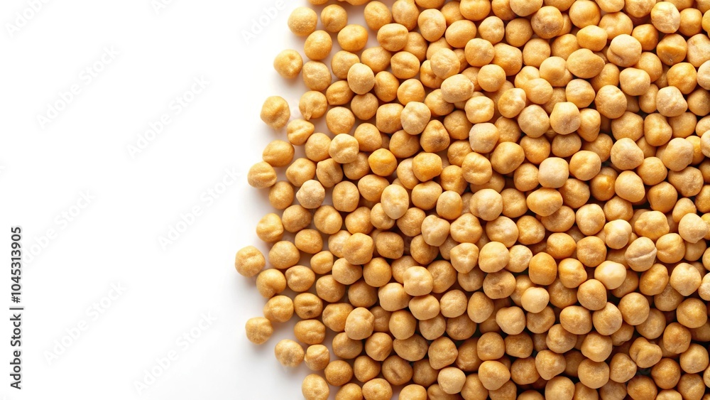 Chickpeas spread on white background viewed from above Chickpeas spread on white background viewed from above