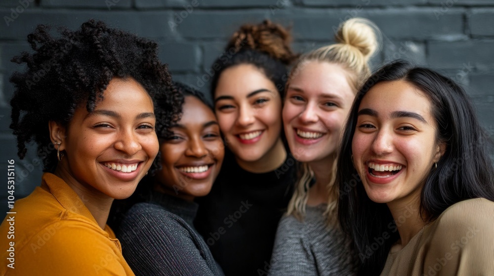 Obraz premium A group portrait of friends from different ethnicities, smiling and enjoying each others company