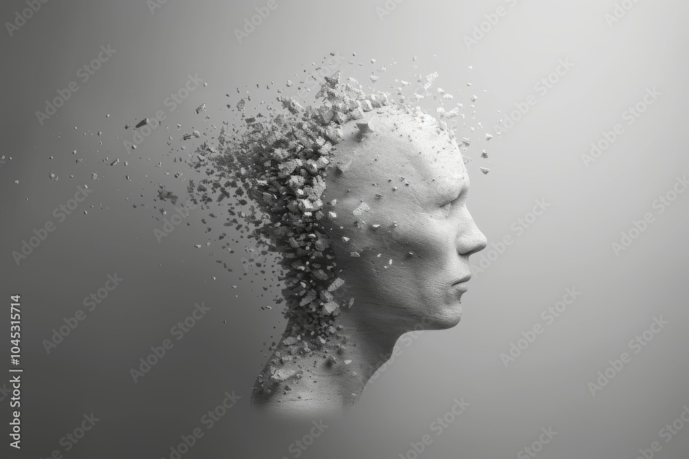 A Stone Bust Disintegrating into Fragments A Stone Bust Disintegrating into Fragments