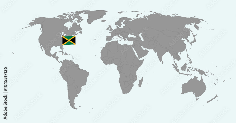 Naklejka premium Pin map with Jamaica flag on world map. Vector illustration.