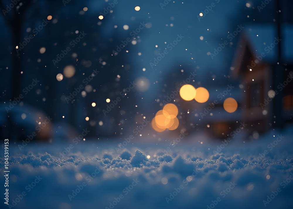 Snow falls softly at night with beautiful bokeh lights in a PNG image. Snow falls softly at night with beautiful bokeh lights in a PNG image.
