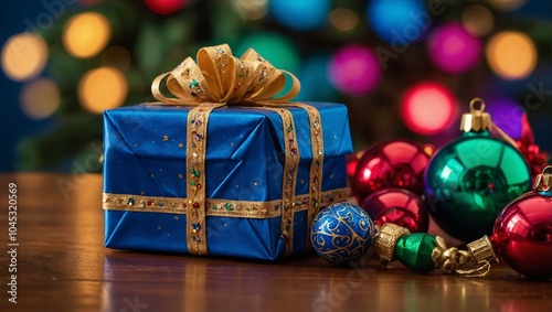 Close-up of dreidel and Christmas ornaments on a table, vibrant holiday colors
Beautifully decorated Christmas tree with a menorah glowing in the background
Christmas and Hanukkah gifts wrapped