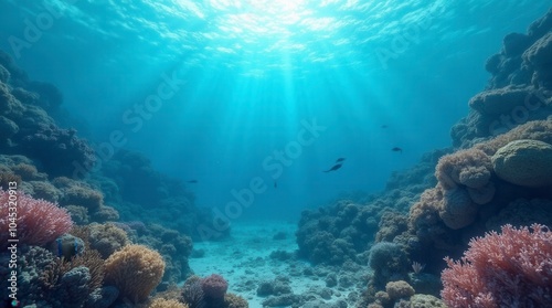 Coral blue water in the ocean underwater life scene oceanic view