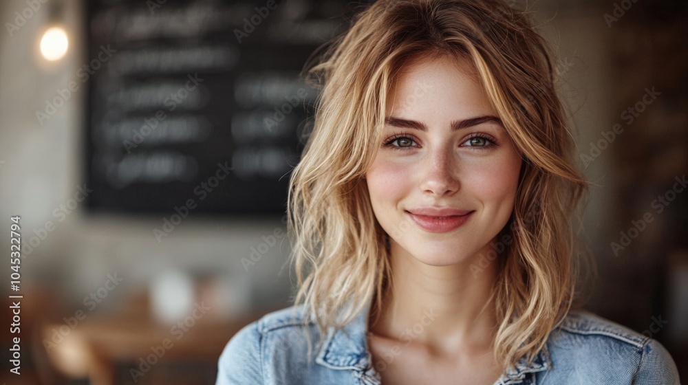 Cheerful Young Woman in Café Cheerful Young Woman in Café