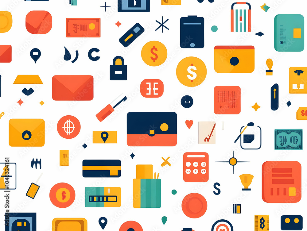 Flat Minimalist Seamless Tile Pattern Abstract Currency Discount Icons Business Financial Advertising Modern Elegant Vector Illustration Smart Simple Design Copy Space