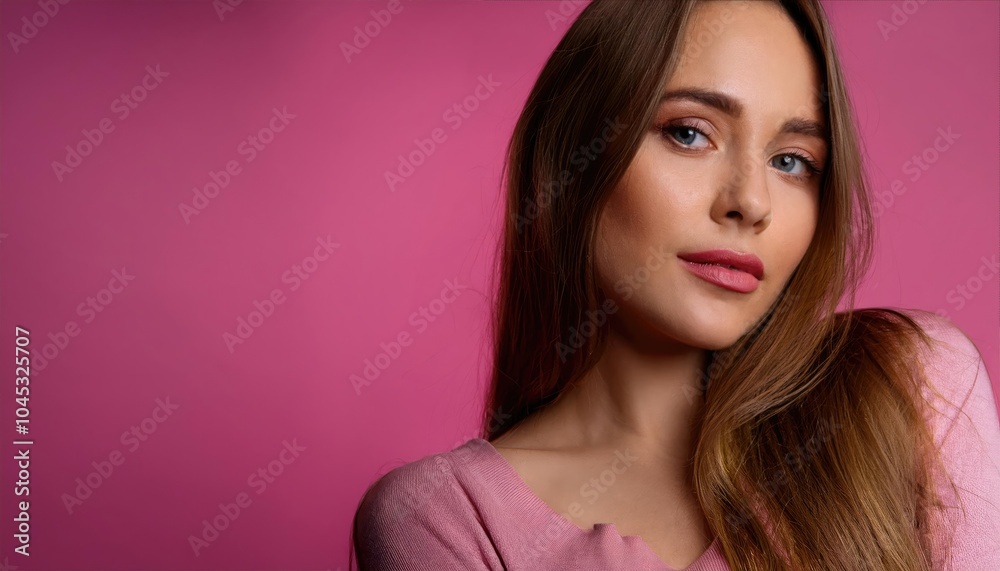 Portrait of a Model with Shiny Brown Hair and Makeup Portrait of a Model with Shiny Brown Hair and Makeup