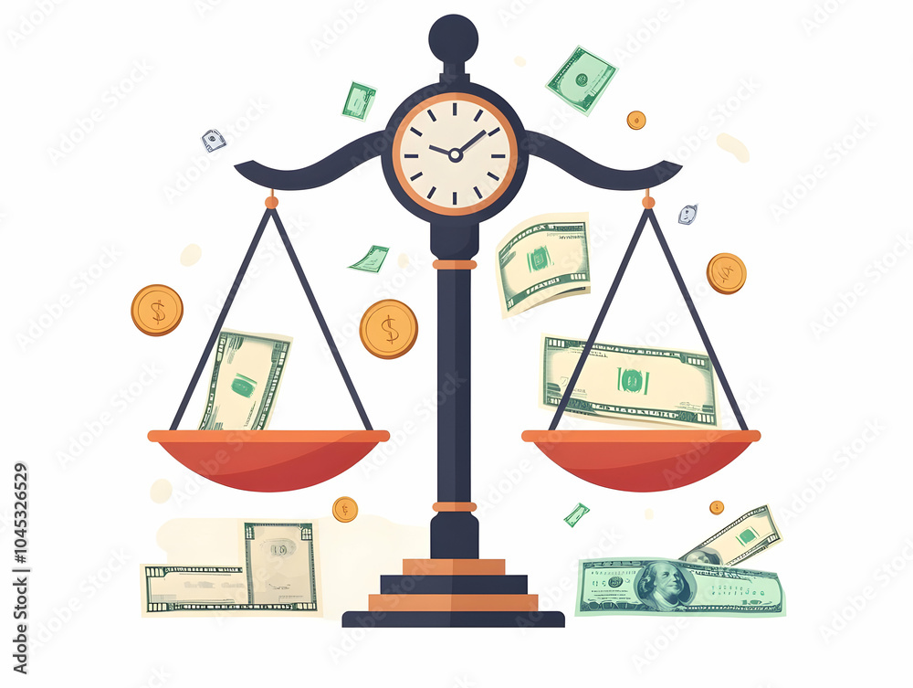 Flat Vector Illustration Scale Clock Money Time Management Work Life ...