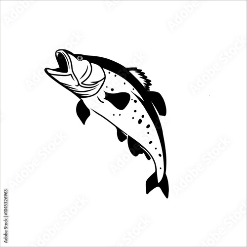 Angry Largemouth Bass Fishing logo Vector, Unique Largemouth Bass Fish jumping out of the water, Great for your Largemouth Bass fishing activity.