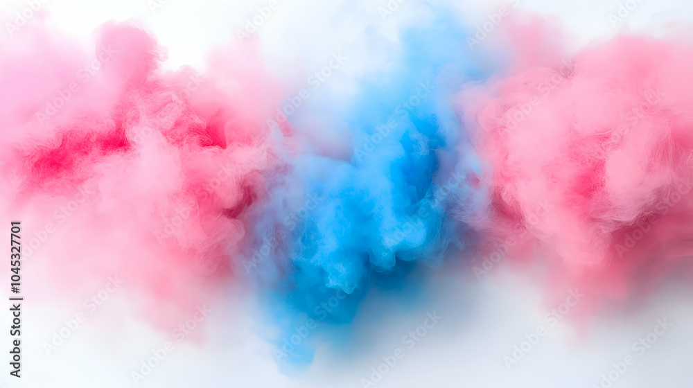 Fototapeta premium A white background with soft gradients of pastel blue and pink, forming abstract, cloud-like shapes across the canvas