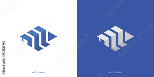 Study Up Logo Designs. Toga Hat and Staircase with Geometric Style. Education Logo, Icon, Symbol, Vector, Design Template.