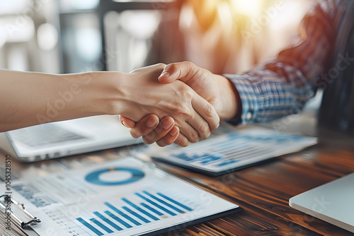 Partnership. two business people shaking hand after business signing contract in meeting room at company office, job interview, investor, partnership, teamwork, financial concept.