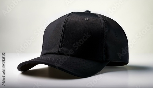 Blank black mockup cap or a hat on a table; mockup photography; a black cap for mockup graphics; graphic resources; graphic elements