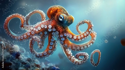  A vibrant octopus gracefully swims through the deep blue ocean