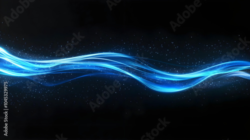 Flowing blue light waves with glowing particles on a dark background