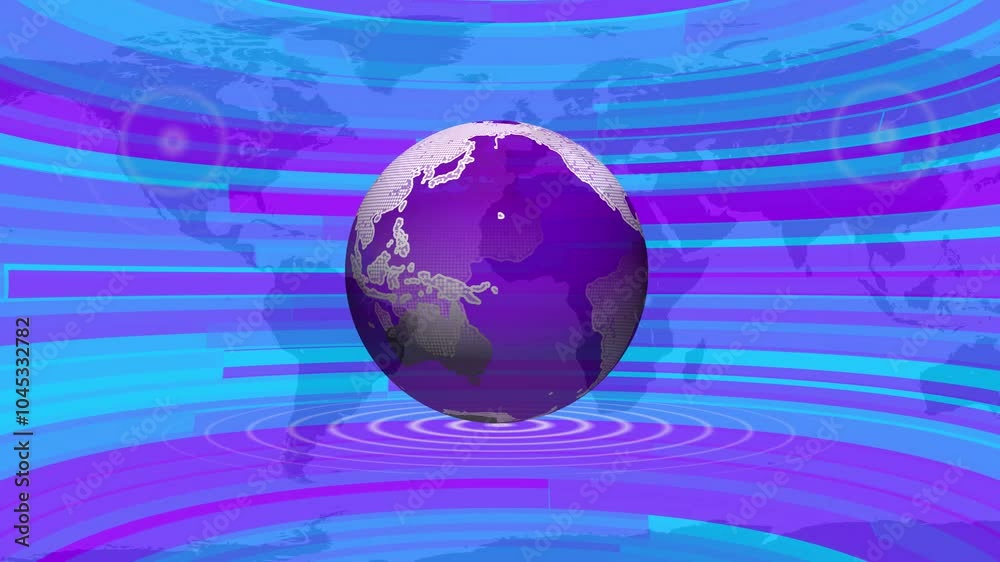 Abstract background world map, technology concept. Globe digital news background. green and purple color 3d rotated earth technology news animated. worldwide space graphic earth background.