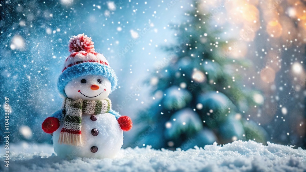 Christmas snowman in focus with blurred snowy background Christmas snowman in focus with blurred snowy background