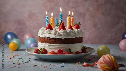 Torta di compleanno con candele accese  photo