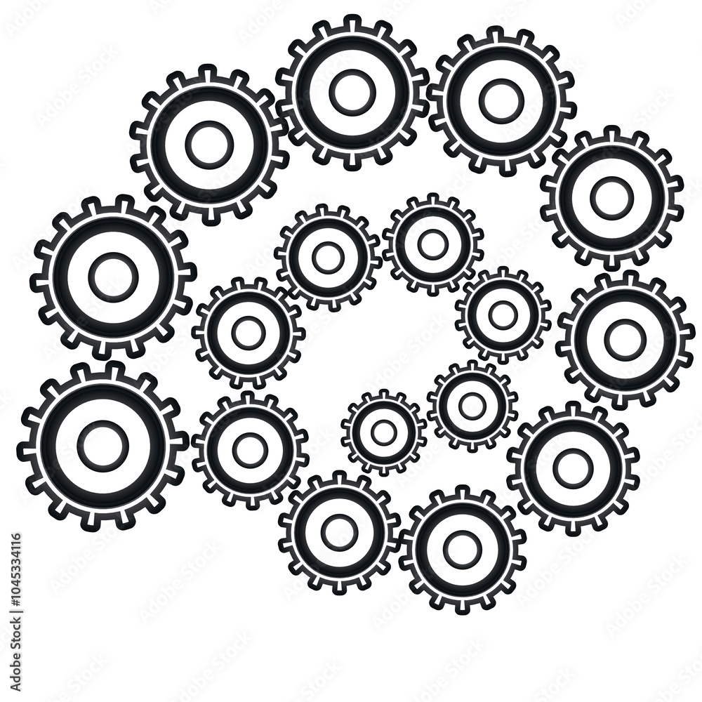 Intricate arrangement of gears in a spiral pattern demonstrating mechanical precision Intricate arrangement of gears in a spiral pattern demonstrating mechanical precision