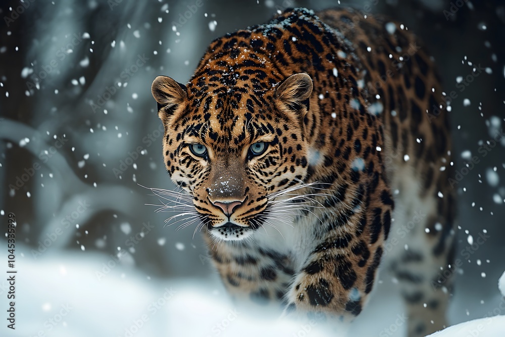 Obraz premium A leopard walks through the snow.