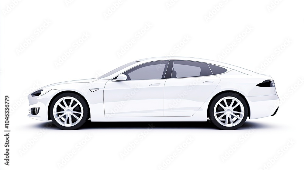 Sleek White Electric Vehicle Side View Sleek White Electric Vehicle Side View
