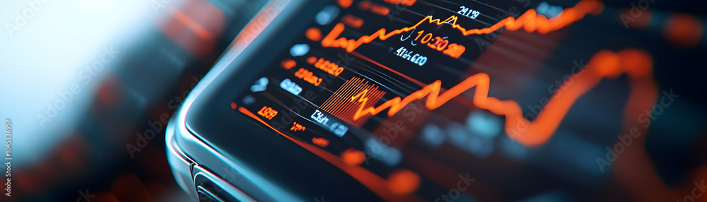 Futuristic Smartwatch Macro Image Displaying Stock Market Data - Close Up of Sleek Screen with Live Financial Monitoring Graphs on White Background for Photo Stock Concept Futuristic Smartwatch Macro Image Displaying Stock Market Data - Close Up of Sleek Screen with Live Financial Monitoring Graphs on White Background for Photo Stock Concept