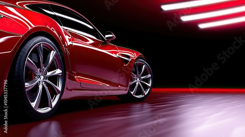 Sleek Red Sports Car in Neon Light photo