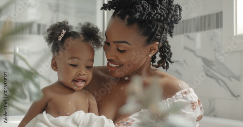 A new mother using postpartum haircare products, with the focus on nurturing and regrowth after pregnancy photo