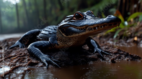 A close-up view of an alligator in its natural habitat.