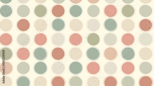 Aesthetic background featuring flat design geometric shapes, like circles and squares, in soft pastel colors arranged symmetrically on a light beige backdrop