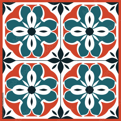 Antique tile pattern, vintage, seamless texture ornament, floral mosaic art design, minimalist geometric shape, retro repeating line, interior decoration
