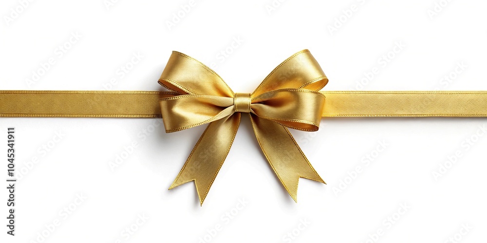 Clean and elegant white background with a gold ribbon knot Clean and elegant white background with a gold ribbon knot