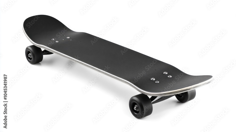 A skateboard designed for tricks and transportation, featuring a sleek black deck and wheels. A skateboard designed for tricks and transportation, featuring a sleek black deck and wheels.